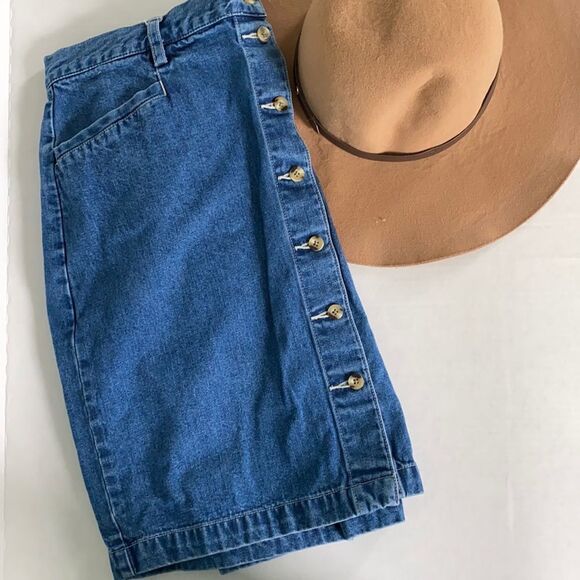 Vintage Denim Fitted Full Button Down Skirt - Picture 1 of 5